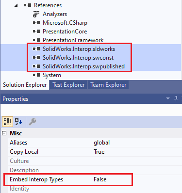 Embed Interop Types option set to False