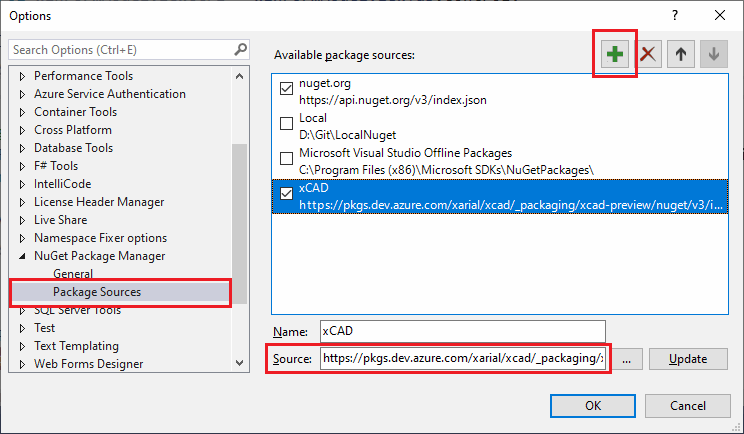 Adding new package source for xCAD nuget packages