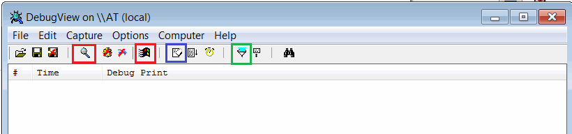 Trace settings in the DebugView utility toolbar