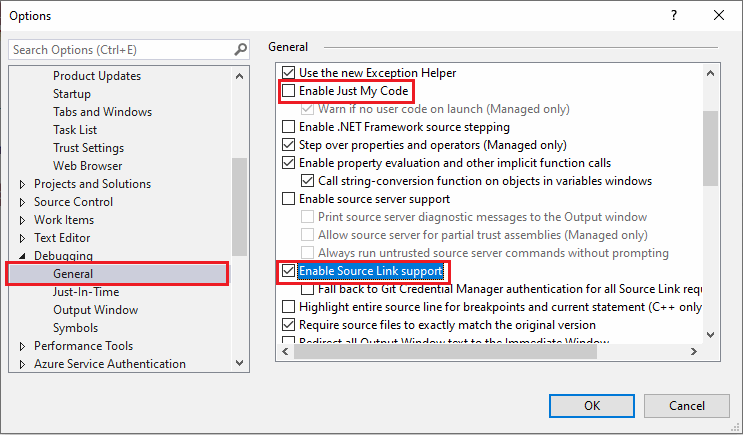 Debugging options in Visual Studio